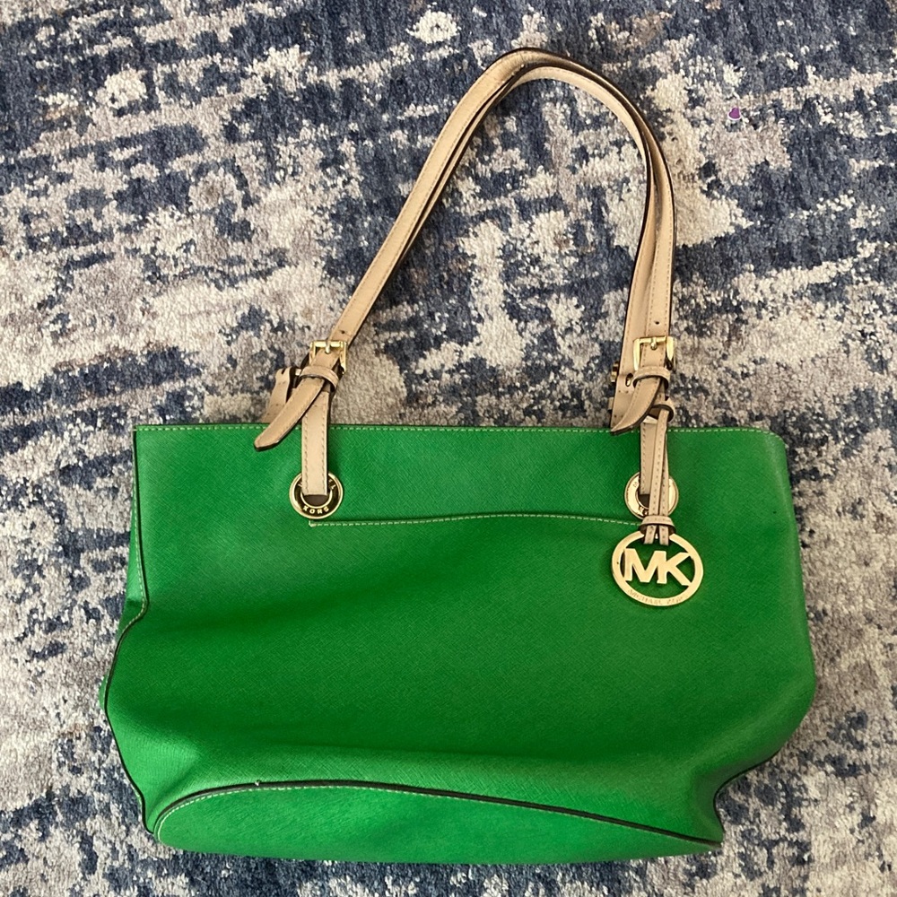 Michael Kors Vibrant Green Tote with Gold Accents